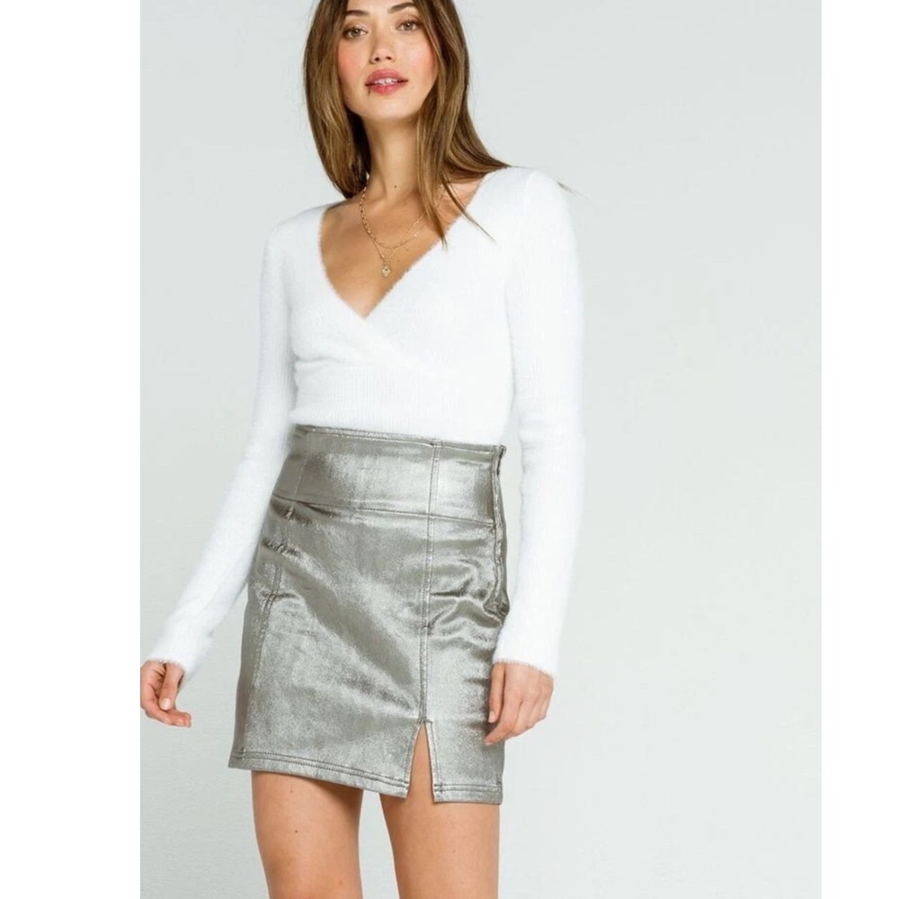 Free People Metallic Silver Mini Skirt